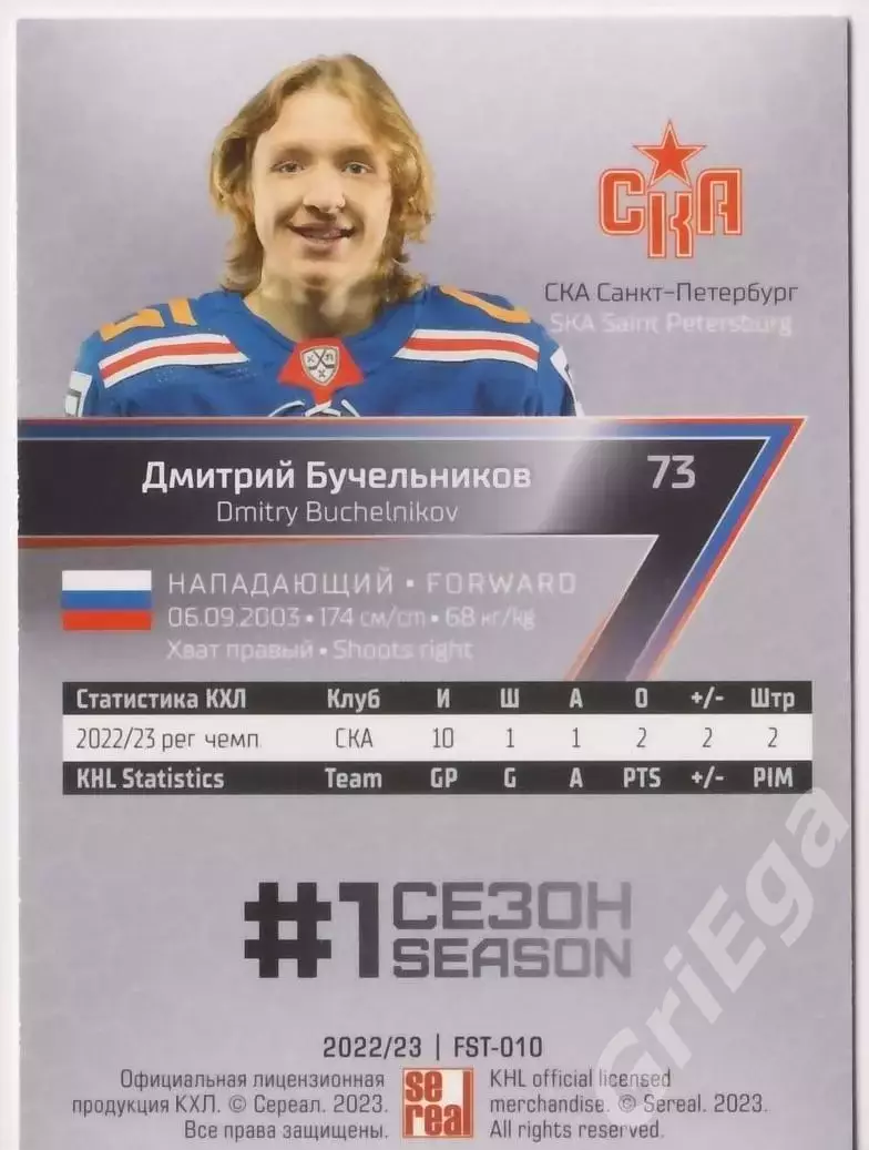 2022-23 SeReal КХЛ Premium Дмитрий Бучельников (СКА Санкт-Петербург) 1