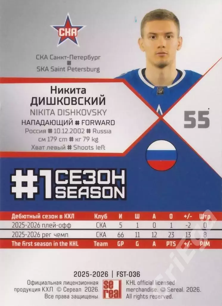 2025-26 SeReal КХЛ Никита Дишковский (СКА Санкт_Петербург) 1