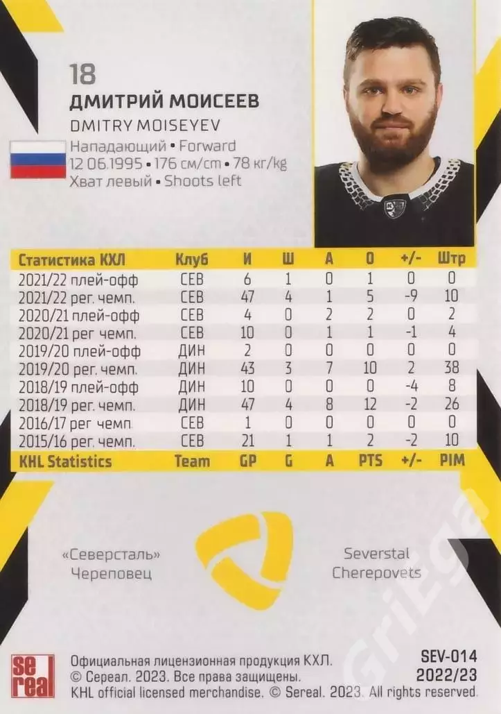 2022-23 SeReal КХЛ Дмитрий Моисеев (Северсталь Череповец) 1