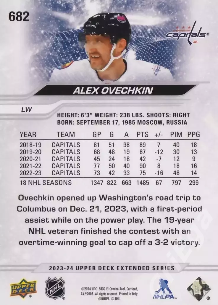 2023-24 Upper Deck Hockey #682 Александр Овечкин (Washington Capitals) 1
