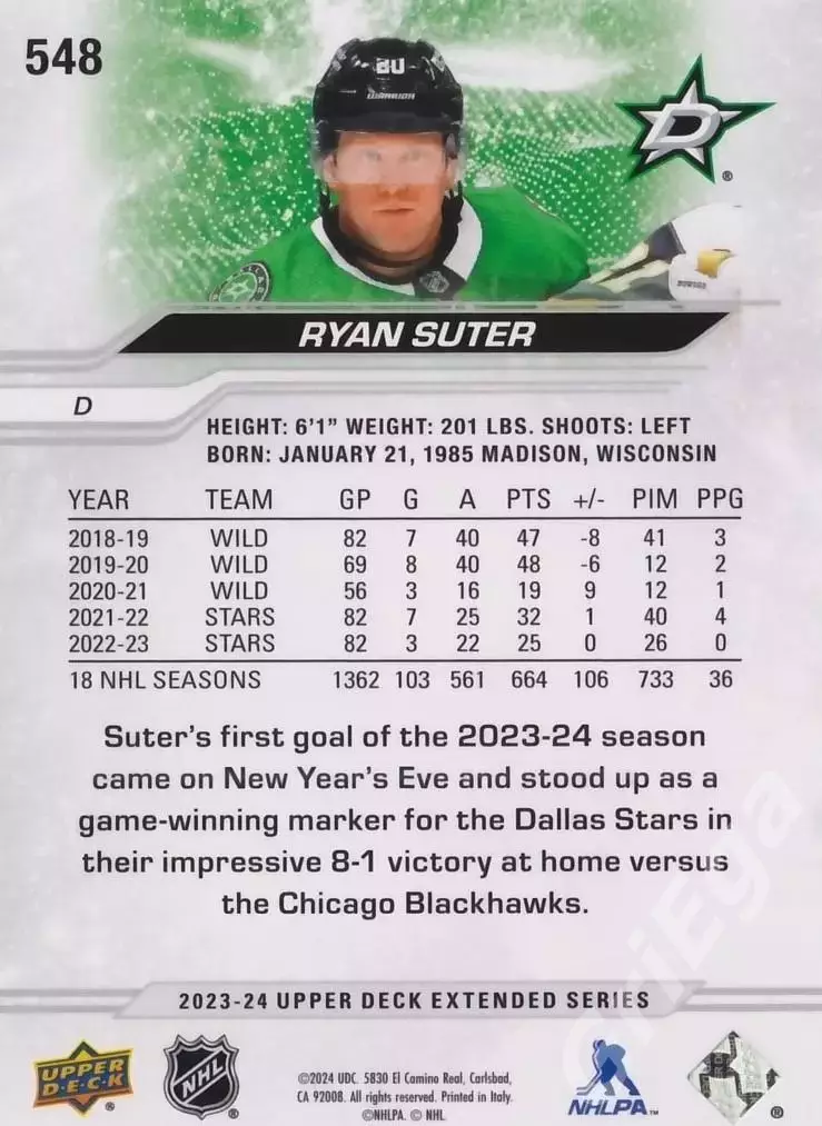 2023-24 Upper Deck Hockey #548 Ryan Suter (Dallas Stars) 1