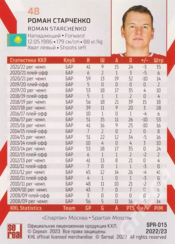 Роман Старченко 2022-23 SeReal КХЛ (Спартак Москва) 1