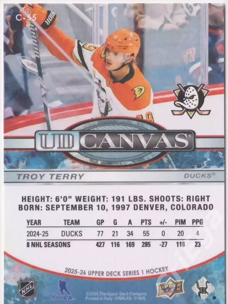 Карточка Troy Terry 2025-26 Upper Deck Hockey (Anaheim Ducks) 1