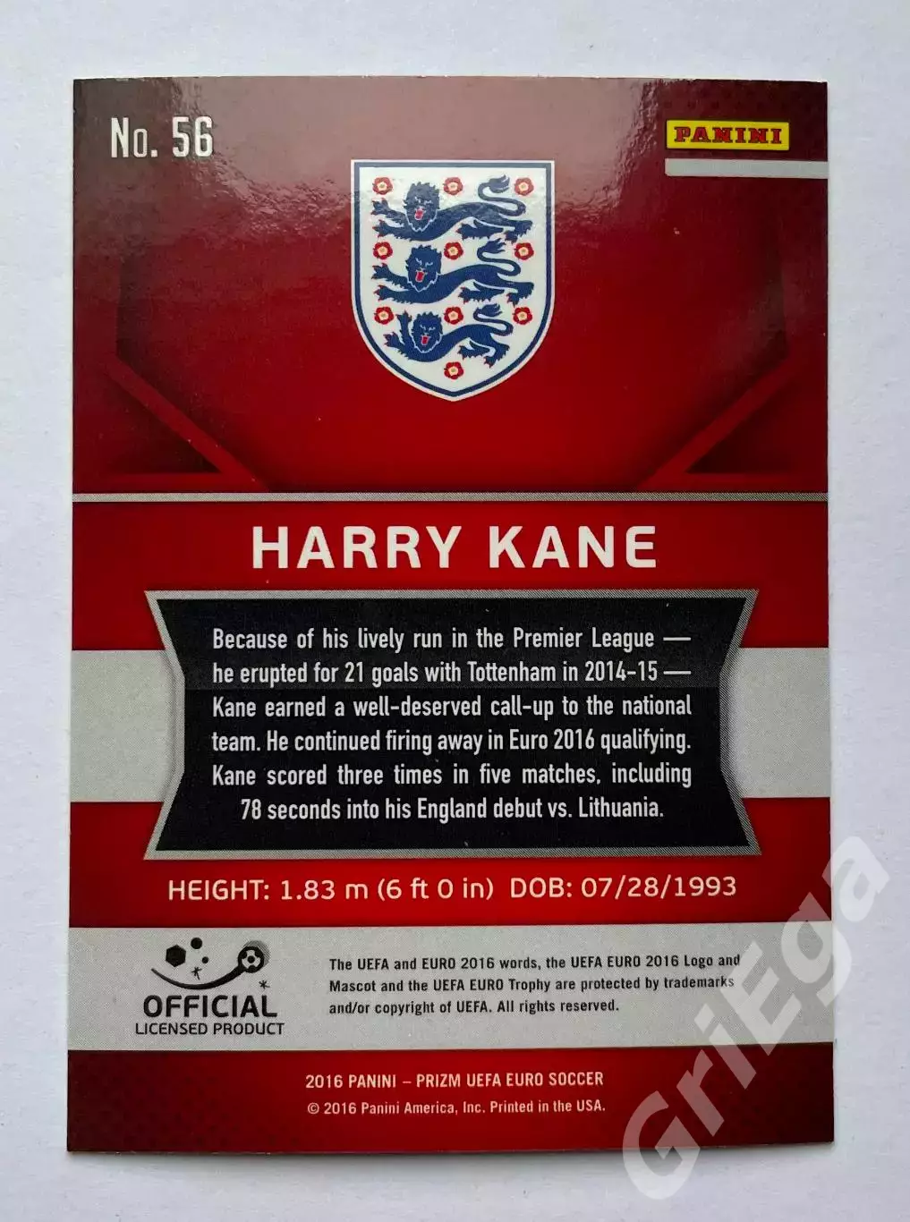 Футбол. Карточка Harry Kane PANINI Чемпионат Европы 2016 Prizm 1