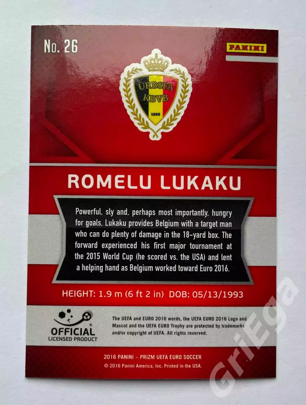 Футбол. Карточка Romelu Lukaku PANINI Чемпионат Европы 2016 Prizm 1