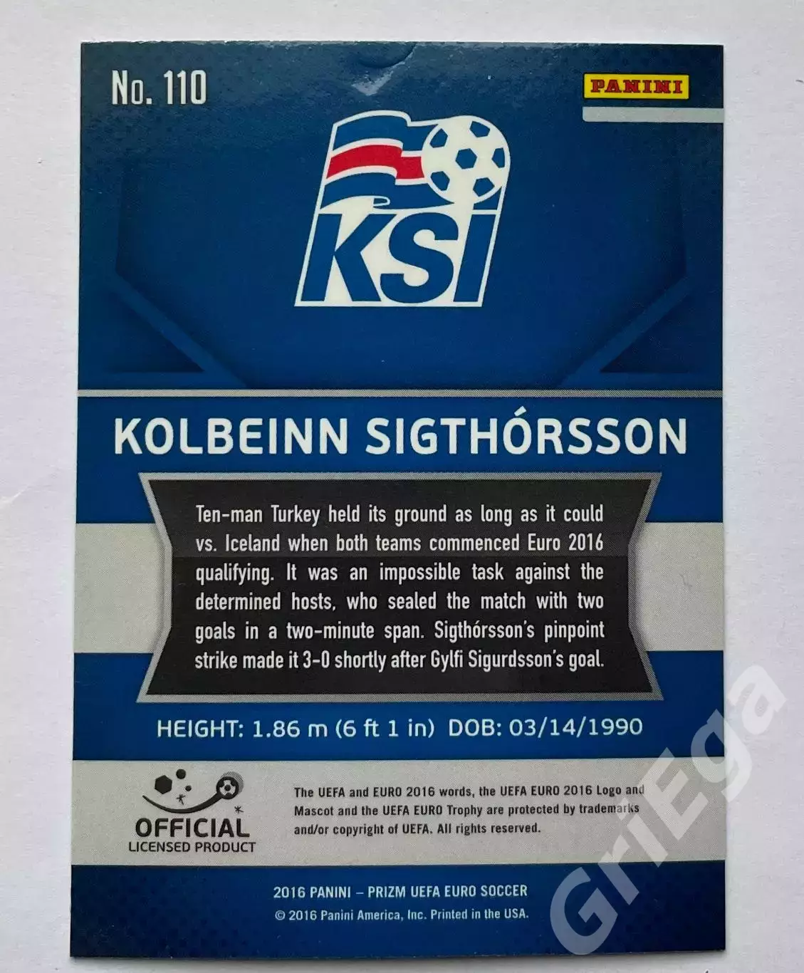 Футбол. Карточка Kolbeinn Sigthorsson PANINI Чемпионат Европы 2016 Prizm 1