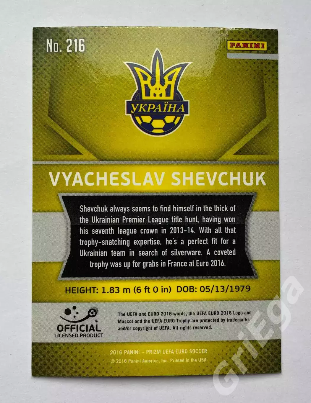 Футбол. Карточка Vyacheslav Shevchuk PANINI Чемпионат Европы 2016 Prizm 1