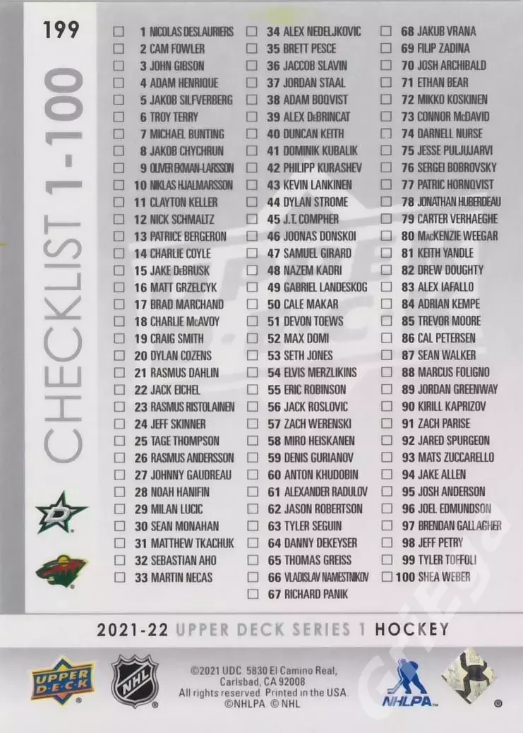 2021-22 Upper Deck #199 Jason Robertson/Kirill Kaprizov 1