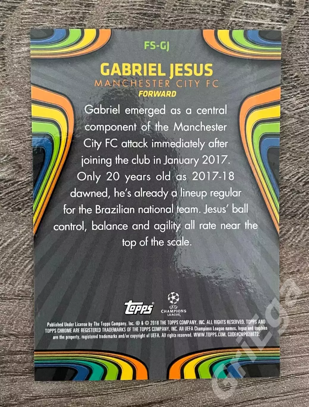 Футбол карточка Габриэл Жезус/Gabriel Jesus (Manchester City/Манчестер Сити) 1