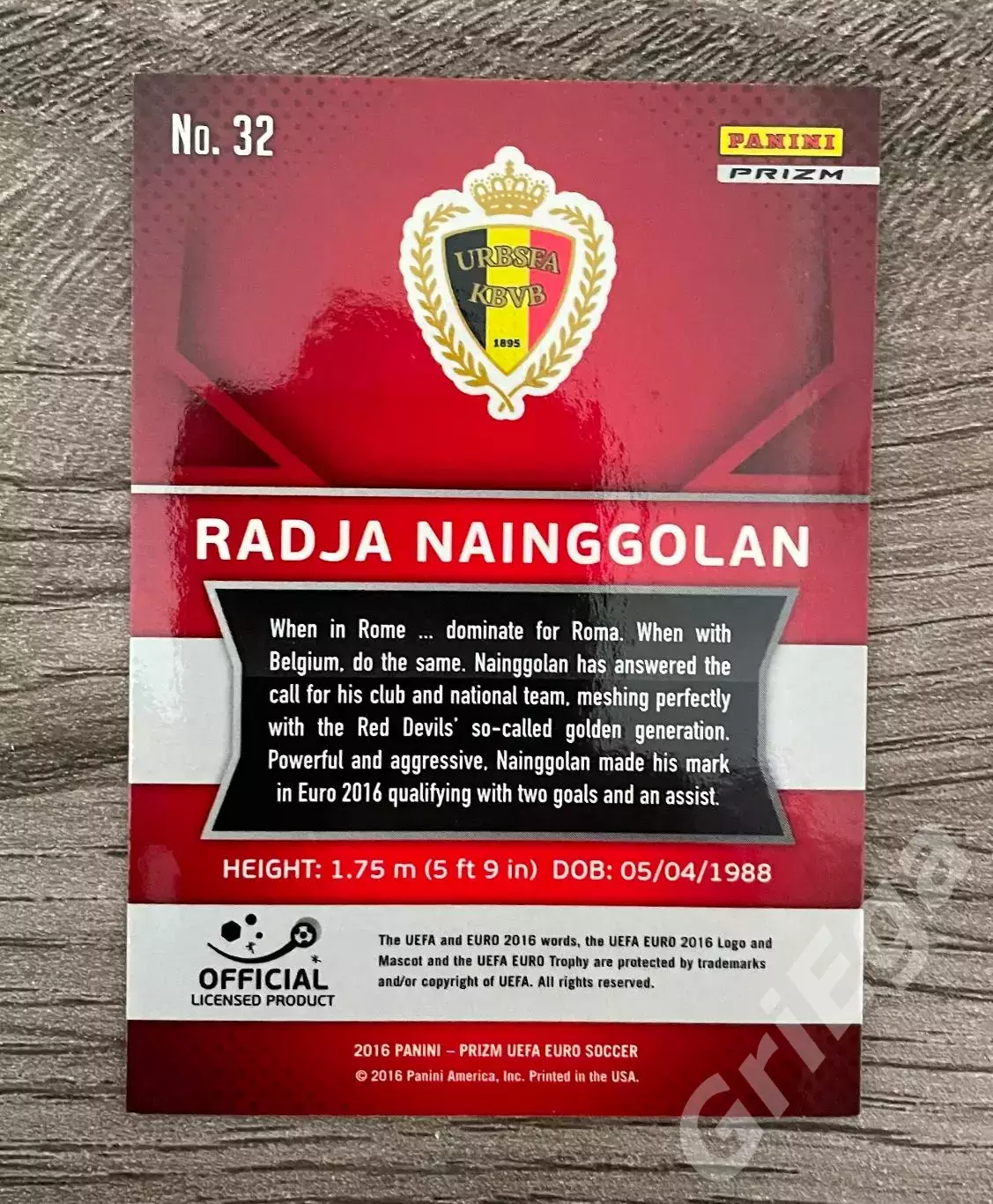 Футбол карточка Radja Nainggolan/Раджа Наингголан (Бельгия) ЧЕ 2016 Prizm 1