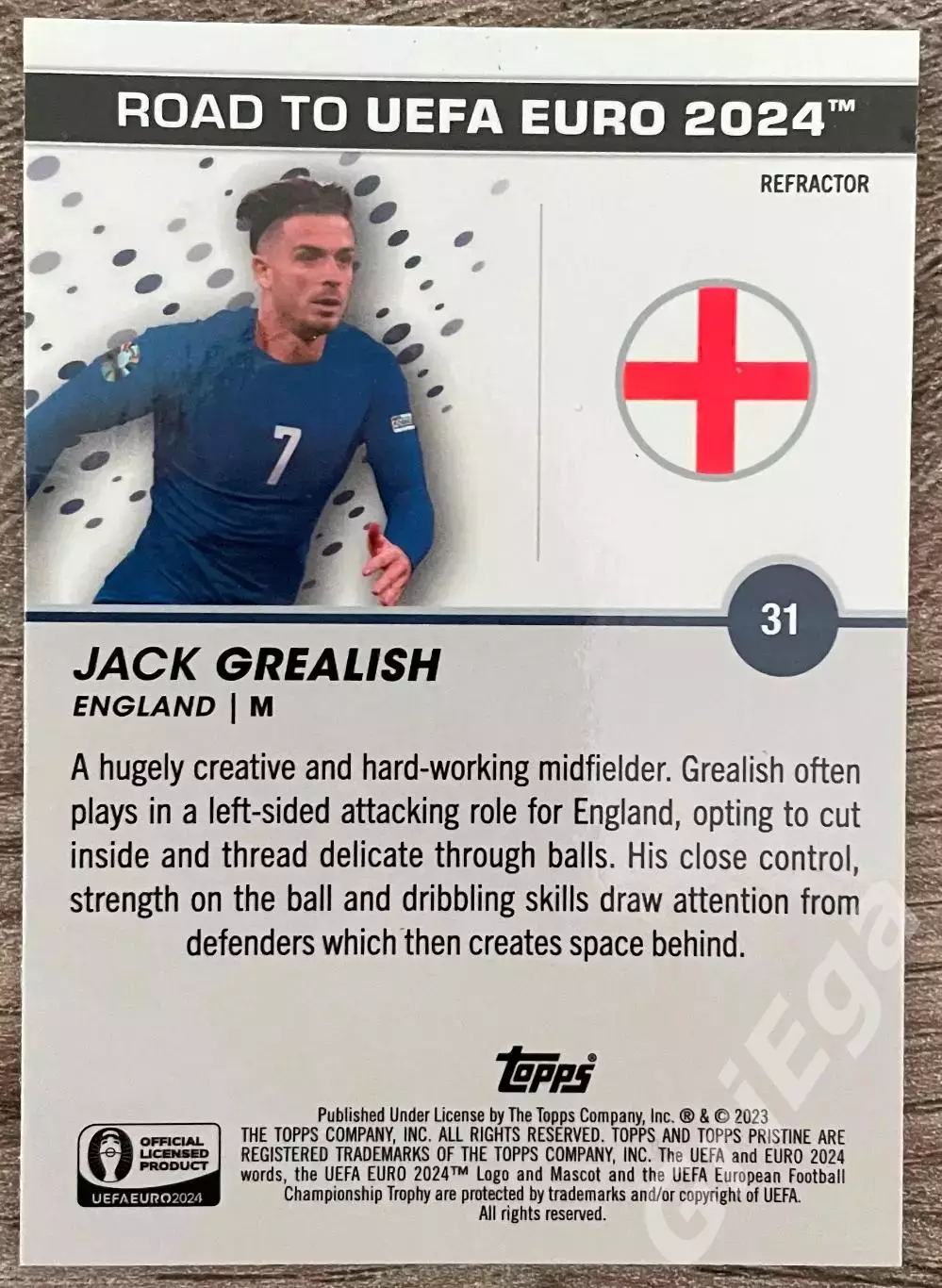 Футбол карточка Jack Grealish/Джек Грилиш (Англия) TOPPS ЧЕ 2024 1
