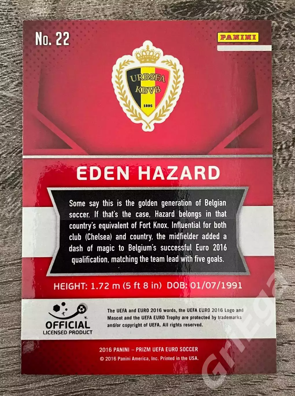 Футбол карточка Eden Hazard/Эден Азар (Бельгия) ЧЕ 2016 Prizm 1