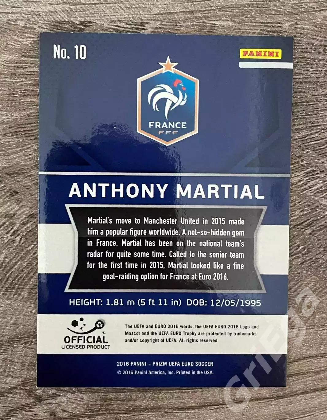 Футбол карточка #10 Anthony Martial/Антони Марсьяль (Франция) ЕВРО 2016 Prizm 1