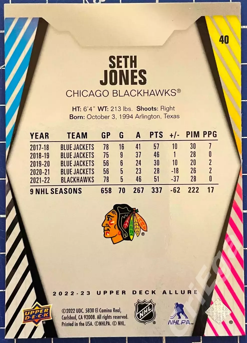 Хоккей карточка Seth Jones/Сет Джонс (Chicago Blackhawks/Чикаго Блэкхокс) 1