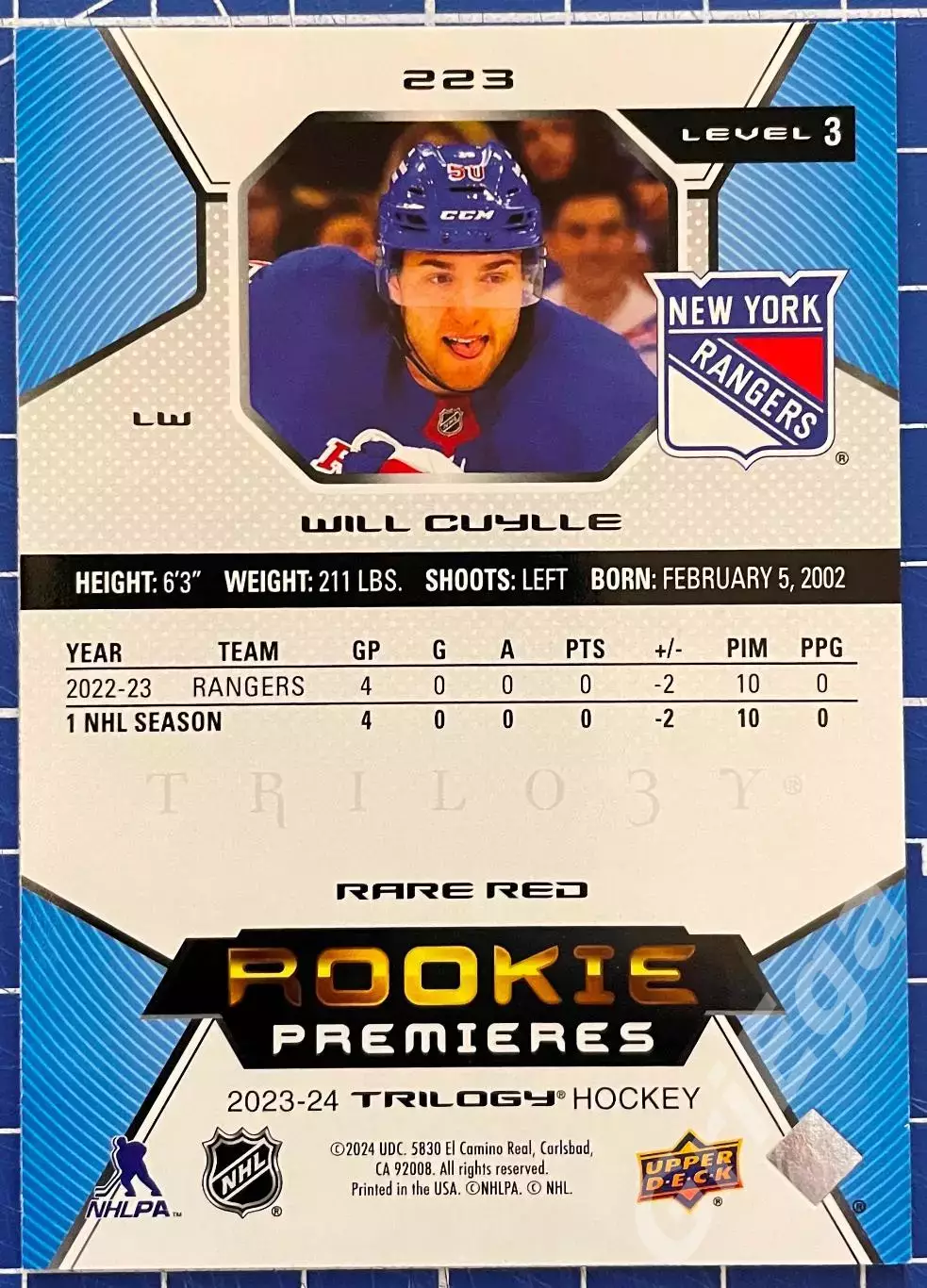 Хоккей карточка Will Cuylle/Уил Кулли (New York Rangers/Нью-Йорк Рейнджерс) 1