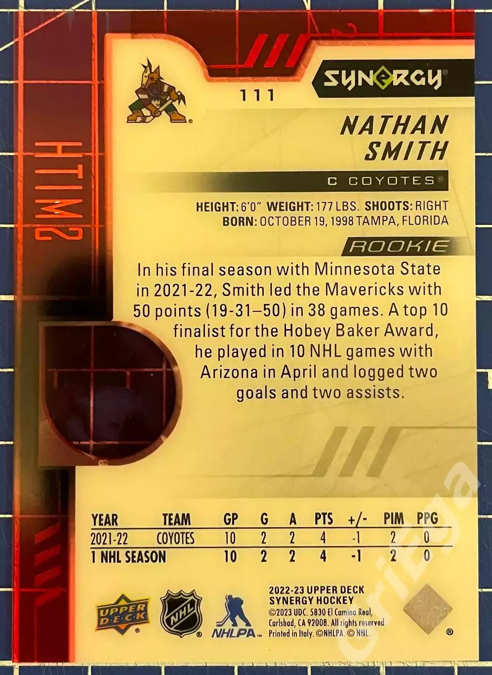 Хоккей карточка Nathan Smith/Натан Смит (Arizona Coyotes/Аризона Койотис) 1