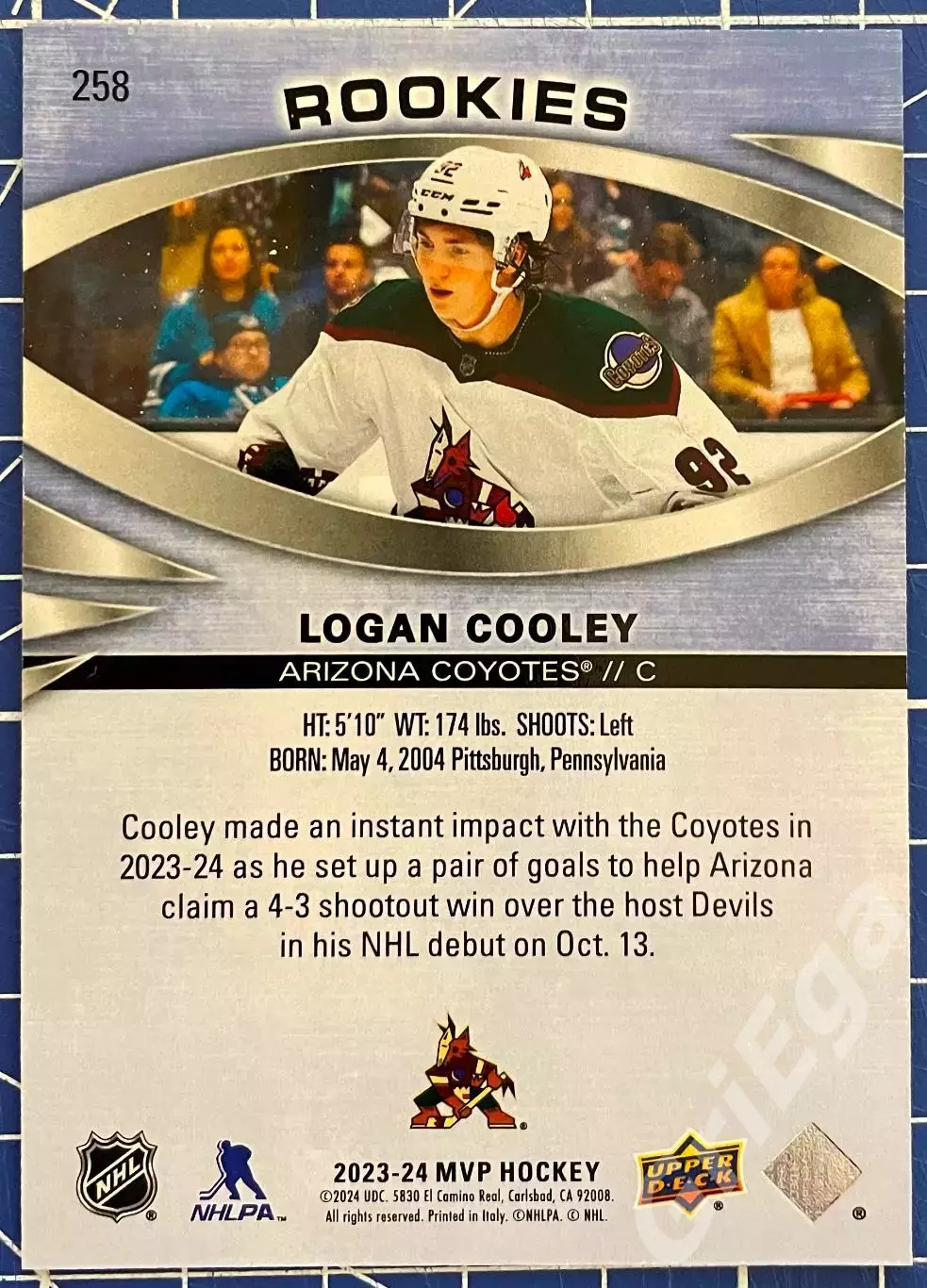 Хоккей карточка Logan Cooley/Логан Кули (Arizona Coyotes/Utah Mammoth) 1
