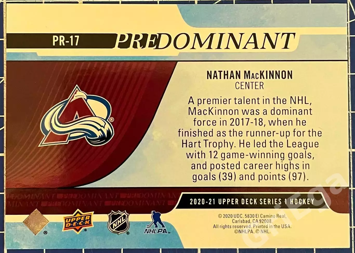 Хоккей карточка Nathan MacKinnon/Натан Маккиннон (Colorado Avalanche/Колорадо) 1