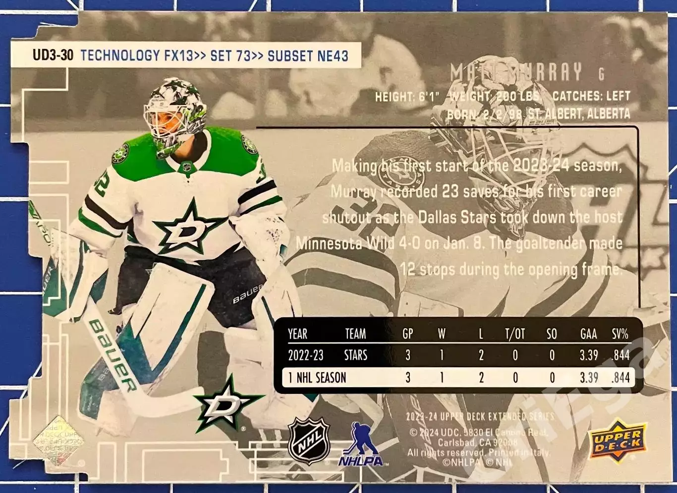 Хоккей карточка Matt Murray/Мэтт Мюррей (Dallas Stars/Даллас Старз) 1