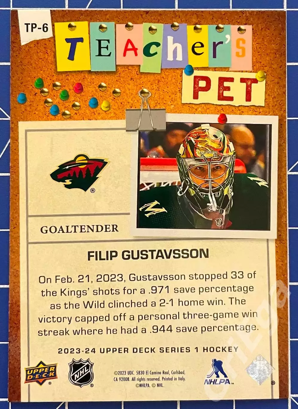 Хоккей карточка Filip Gustavsson/Филип Густавссон (Minnesota Wild/Миннесота) 1