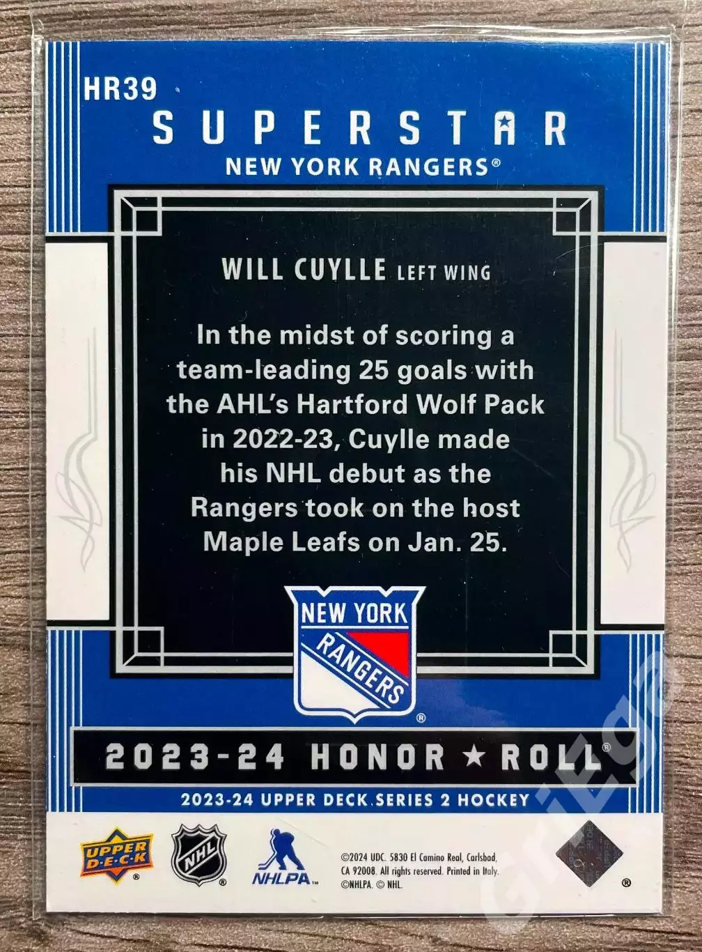 Хоккей Карточка Will Cuylle/Уил Кулли (New York Rangers/Нью-Йорк Рейнджерс) 1