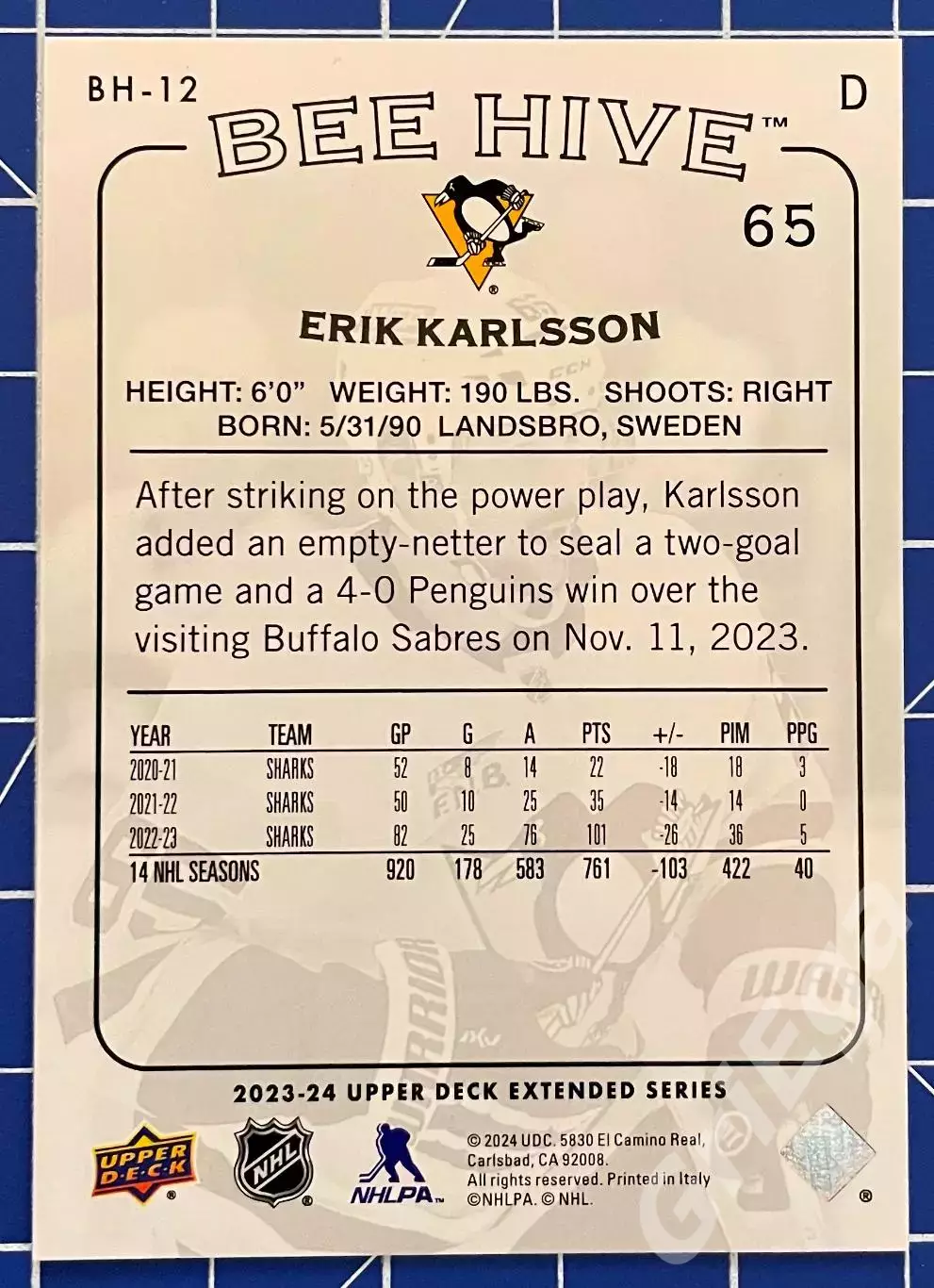Хоккей карточка Erik Karlsson/Эрик Карлссон (Pittsburgh Penguins/Питтсбург) 1