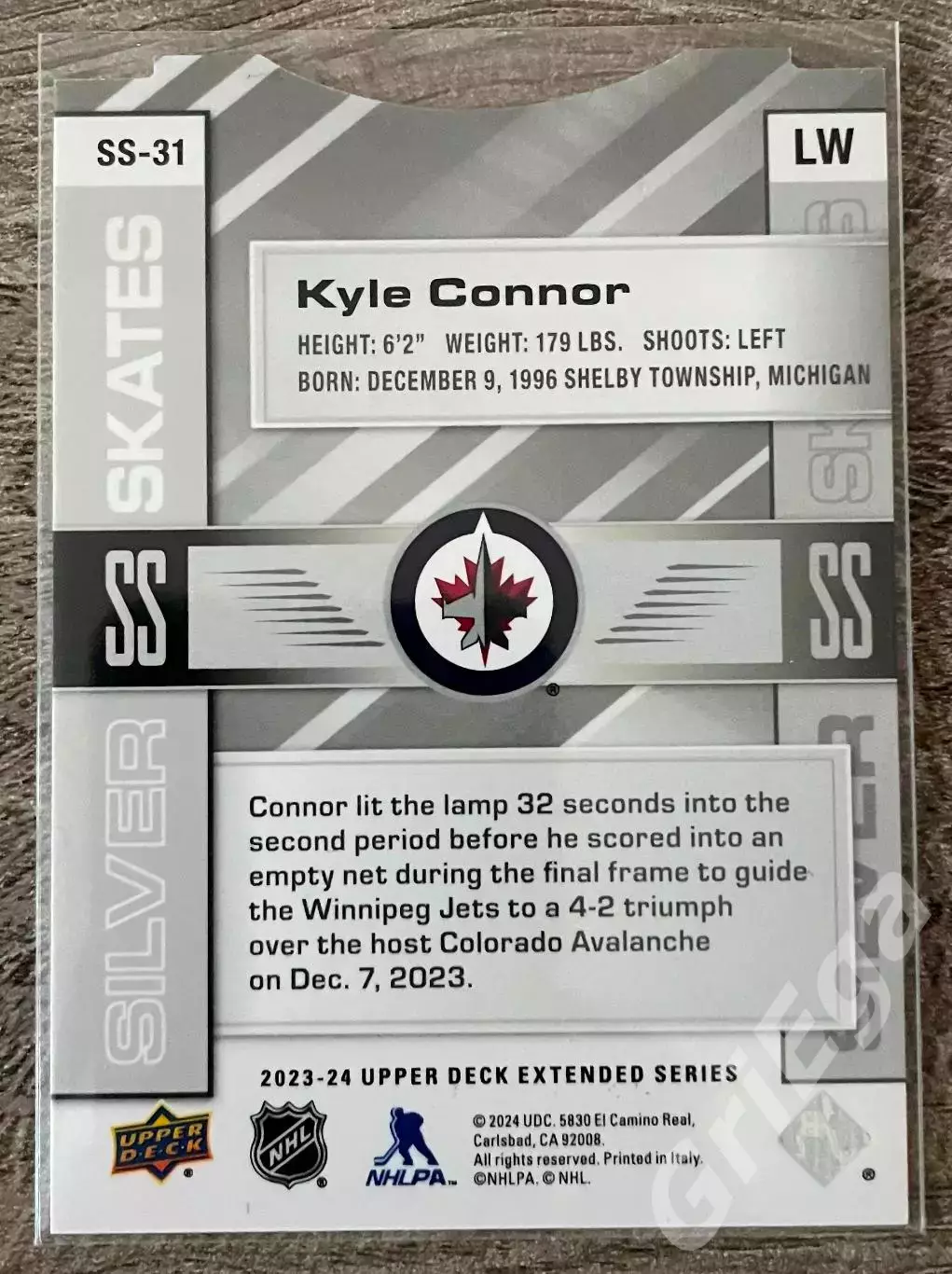 Хоккей карточка Kyle Connor/Кайл Коннор (Winnipeg Jets/Виннипег Джетс) 1
