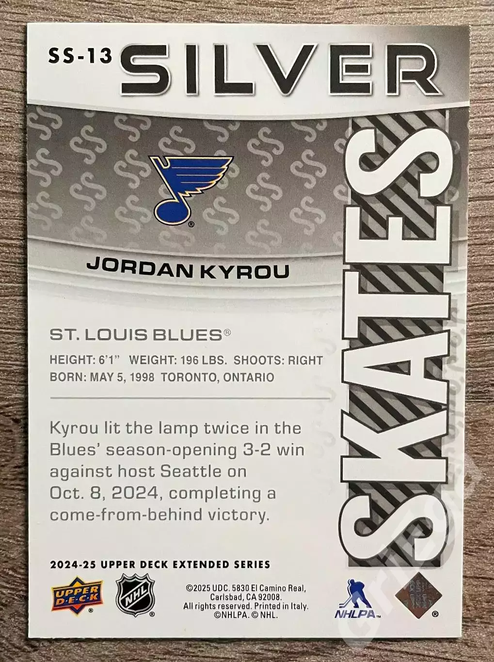 Хоккей карточка Jordan Kyrou/Джордан Кайру (St. Louis Blues/Сент-Луис Блюз) 1