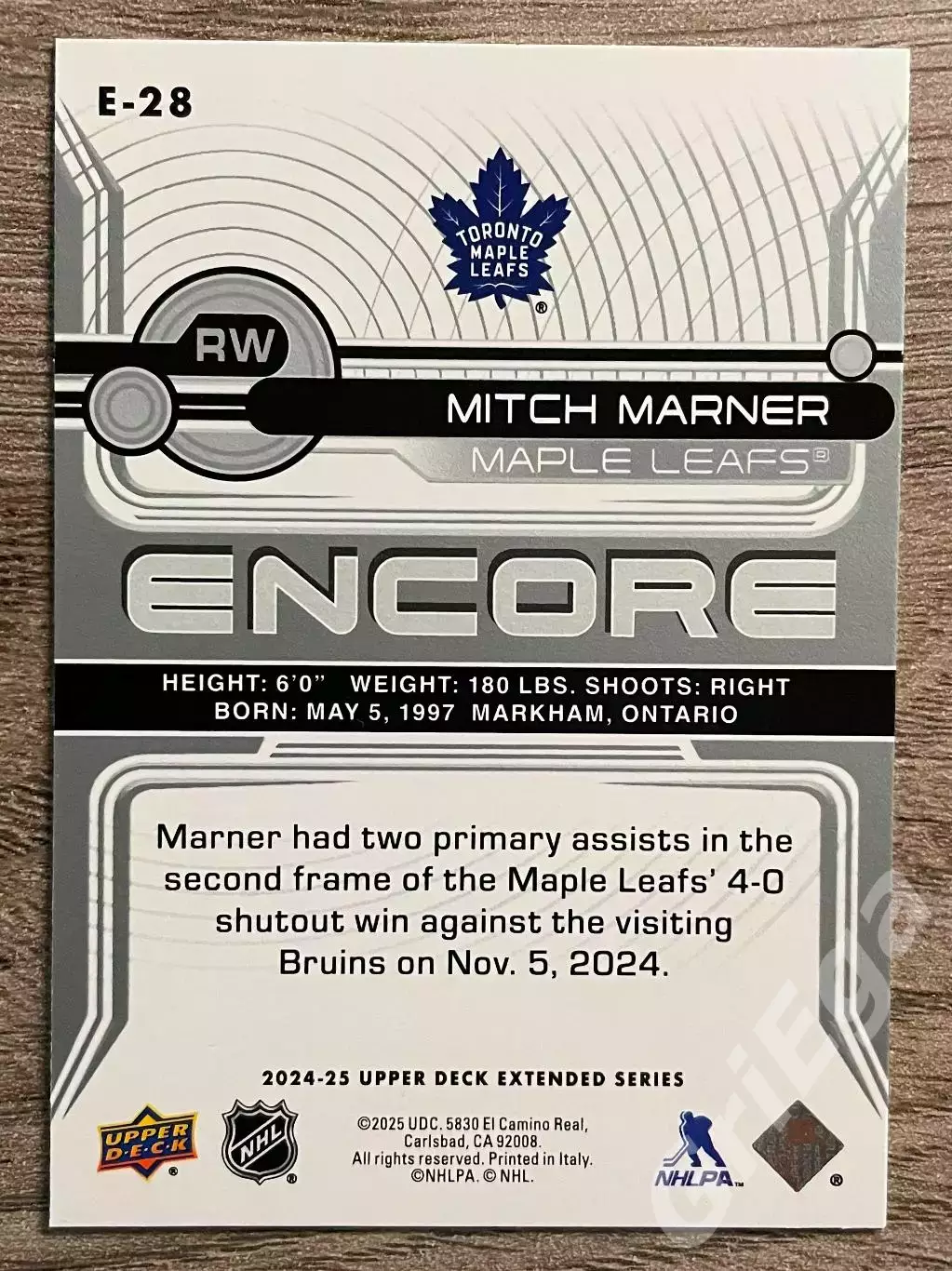 Хоккей карточка Mitch Marner/Митч Марнер (Toronto Maple Leafs/Торонто) 1