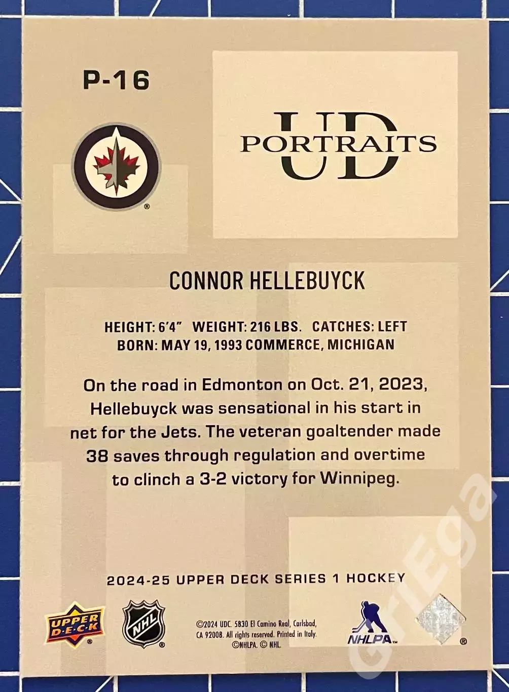 Хоккей карточка Connor Hellebuyck/Коннор Хеллебайк (Winnipeg Jets/Виннипег) 1