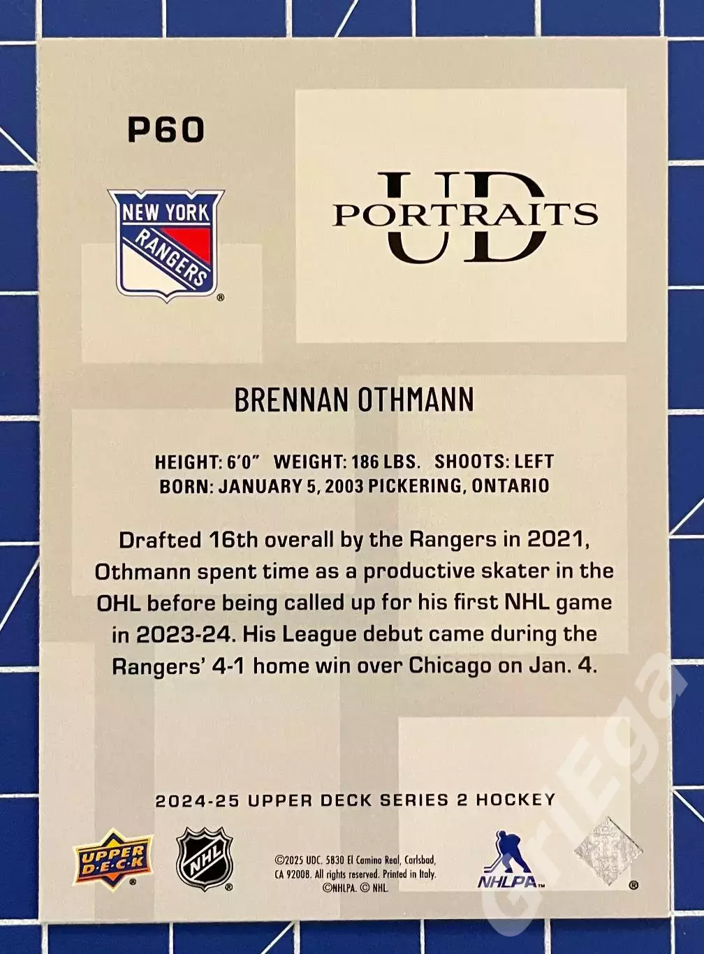 Хоккей карточка Brennan Othmann/Бреннан Отманн (New York Rangers/Рейнджерс) 1