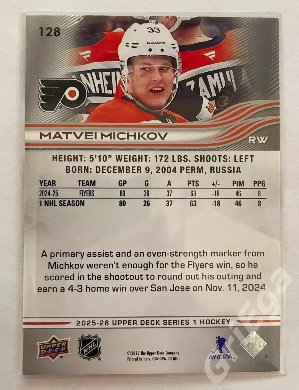 Хоккей карточка #128 Матвей Мичков (Philadelphia Flyers/Филадельфия Флайерз) 1