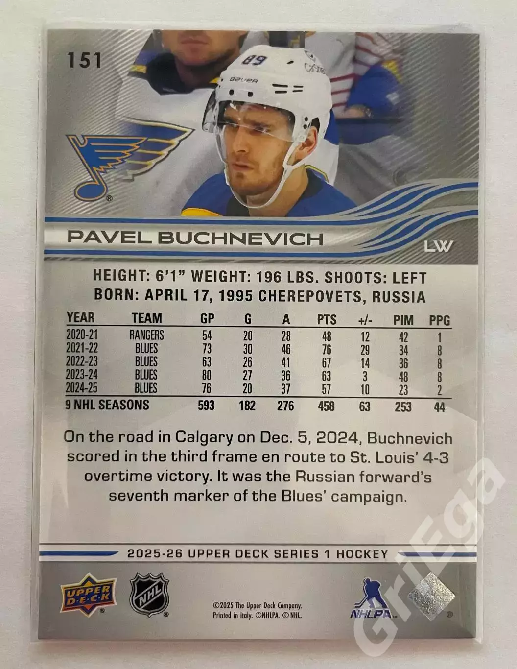 Хоккей карточка Pavel Buchnevich/Павел Бучневич (St. Louis Blues/Сент-Луис Блюз) 1
