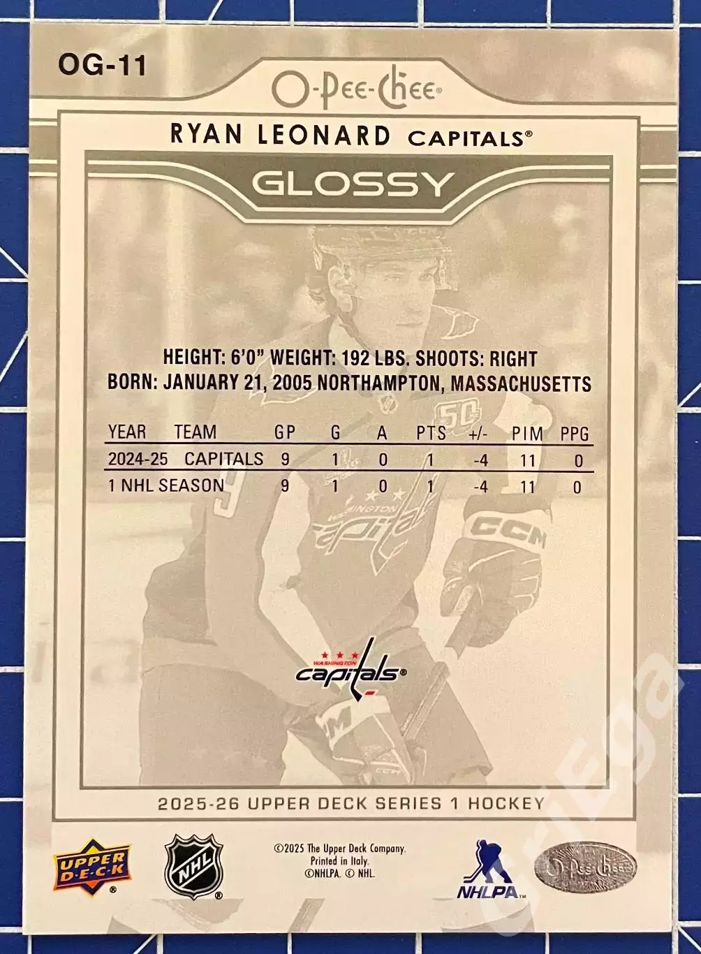 Хоккей карточка Ryan Leonard/Райан Леонард (Washington Capitals/Вашингтон) 1