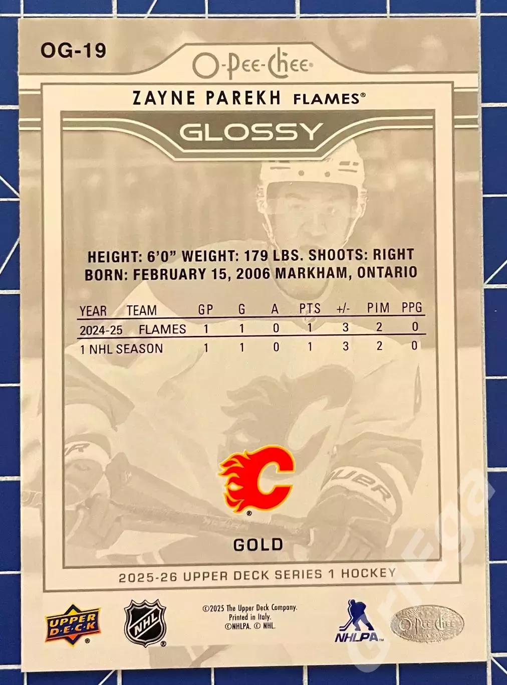 Хоккей карточка Zayne Parekh/Зайн Парекх (Calgary Flames/Калгари Флэймз) 1