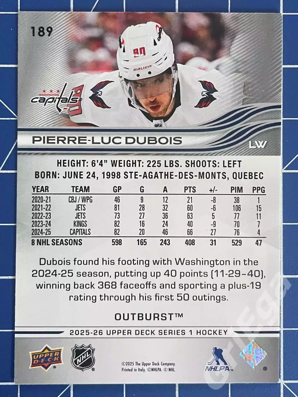 Хоккей карточка Pierre-Luc Dubois/Пьер-Люк Дюбуа (Washington Capitals/Вашингтон) 1