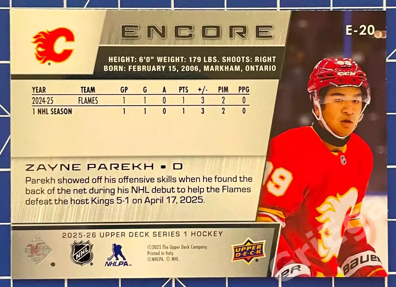 Хоккей карточка Zayne Parekh/Зайн Парекх (Calgary Flames/Калгари Флэймз) 1