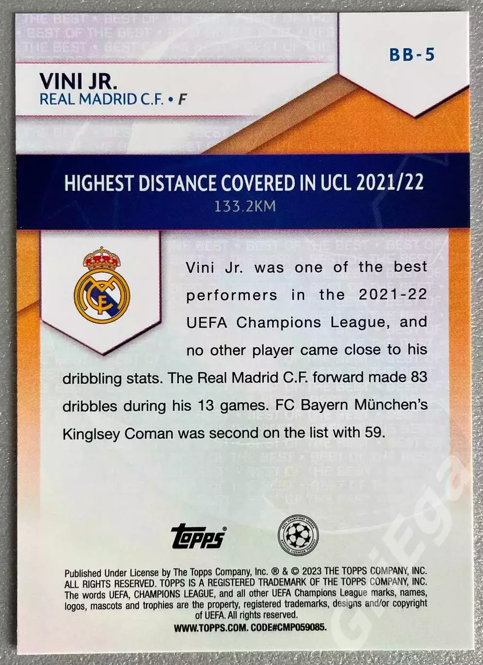 Футбол карточка Vinicius Junior/Винисиус Жуниор (Real Madrid/Реал Мадрид) 1
