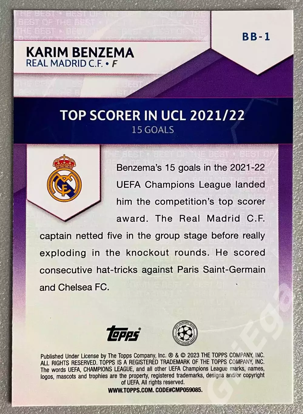 Футбол карточка Karim Benzema/Карим Бензема (Real Madrid/Реал Мадрид) 1