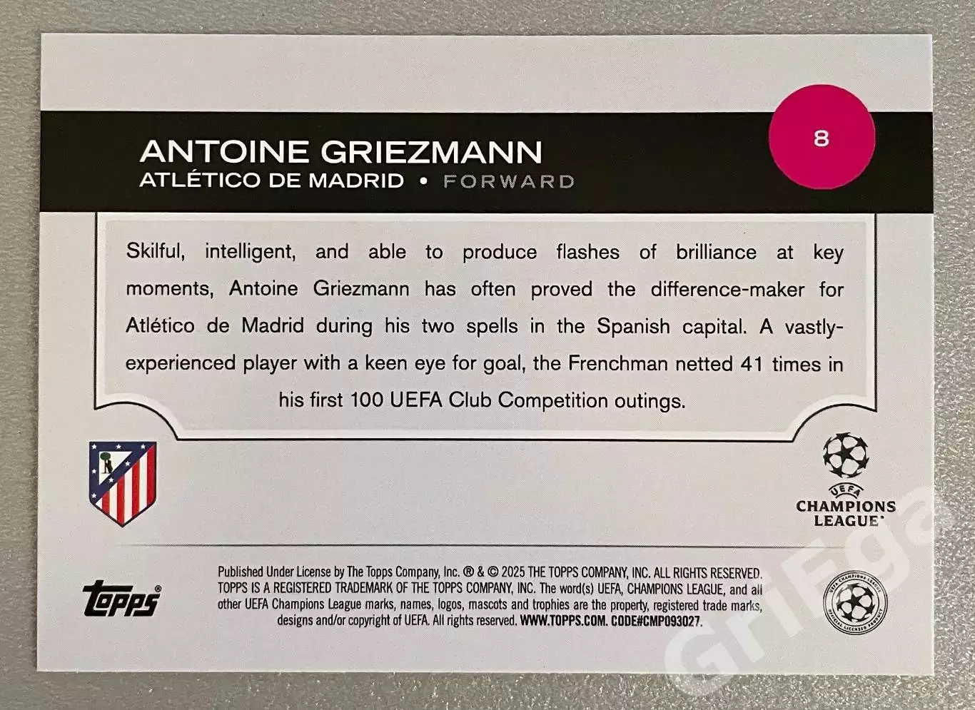 Карточка #8 Antoine Griezmann/Антуан Гризманн (Atletico Madrid/Атлетико Мадрид) 1