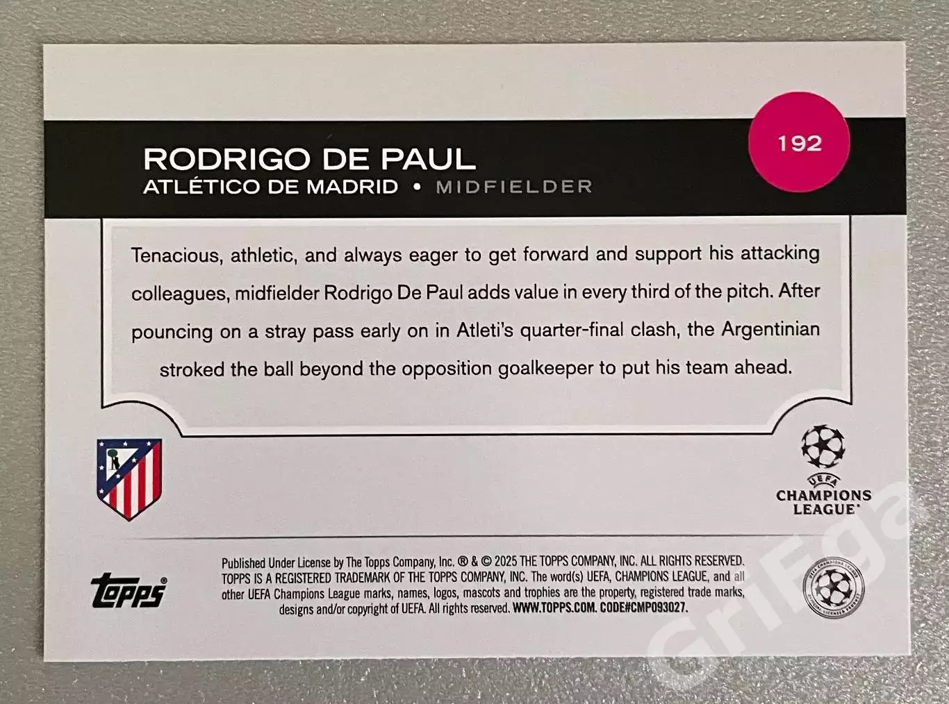 Карточка Rodrigo de Paul/Родриго де Пауль (Atletico Madrid/Атлетико Мадрид) 1