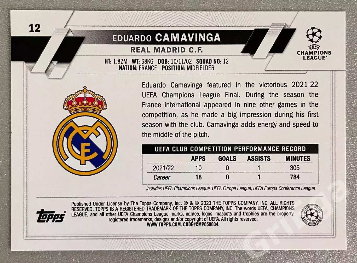 Футбол карточка Eduardo Camavinga/Эдуарду Камавинга (Real Madrid/Реал Мадрид) 1