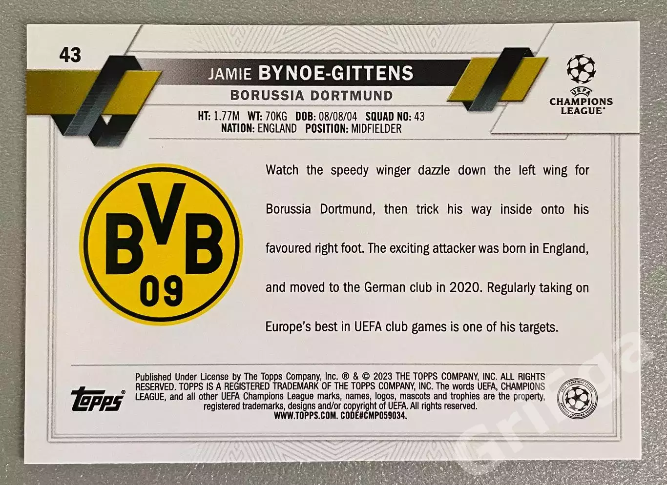Карточка Jamie Bynoe-Gittens/Джейми Байно-Гиттенс (Borussia Dortmund/Дортмунд) 1