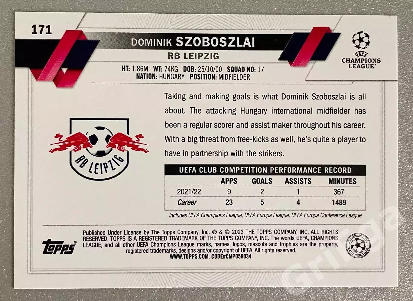 Футбол карточка Dominik Szoboszlai/Доминик Собослаи (RB Leipzig/РБ Лейпциг) 1