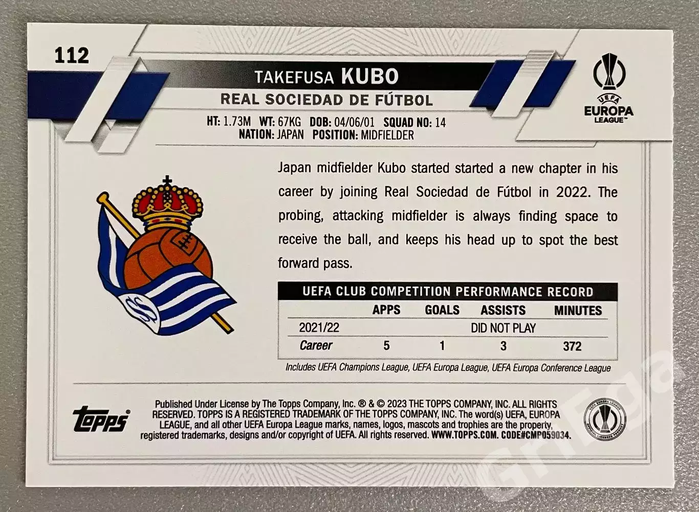 Футбол карточка Takefusa Kubo/Такэфуса Кубо (Real Sociedad/Реал Сосьедад) 1