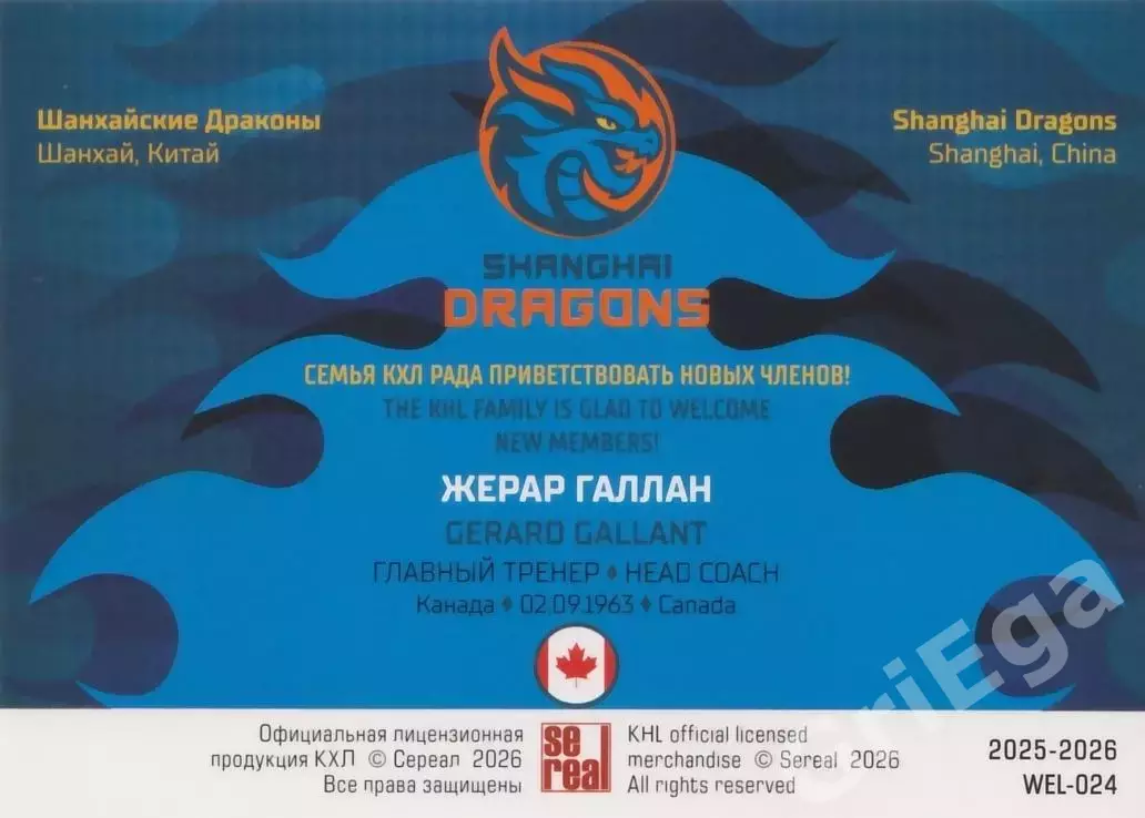 Хоккей карточка Жерар Галлан (Шанхайские Драконы) КХЛ SeReal 2025-26 1