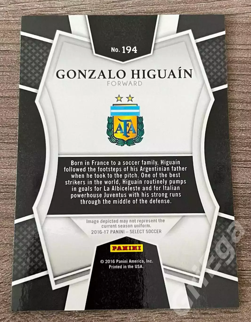 Карточка Gonzalo Higuain/Гонсало Игуаин (Argentina/Аргентина) PANINI 2016-17 1