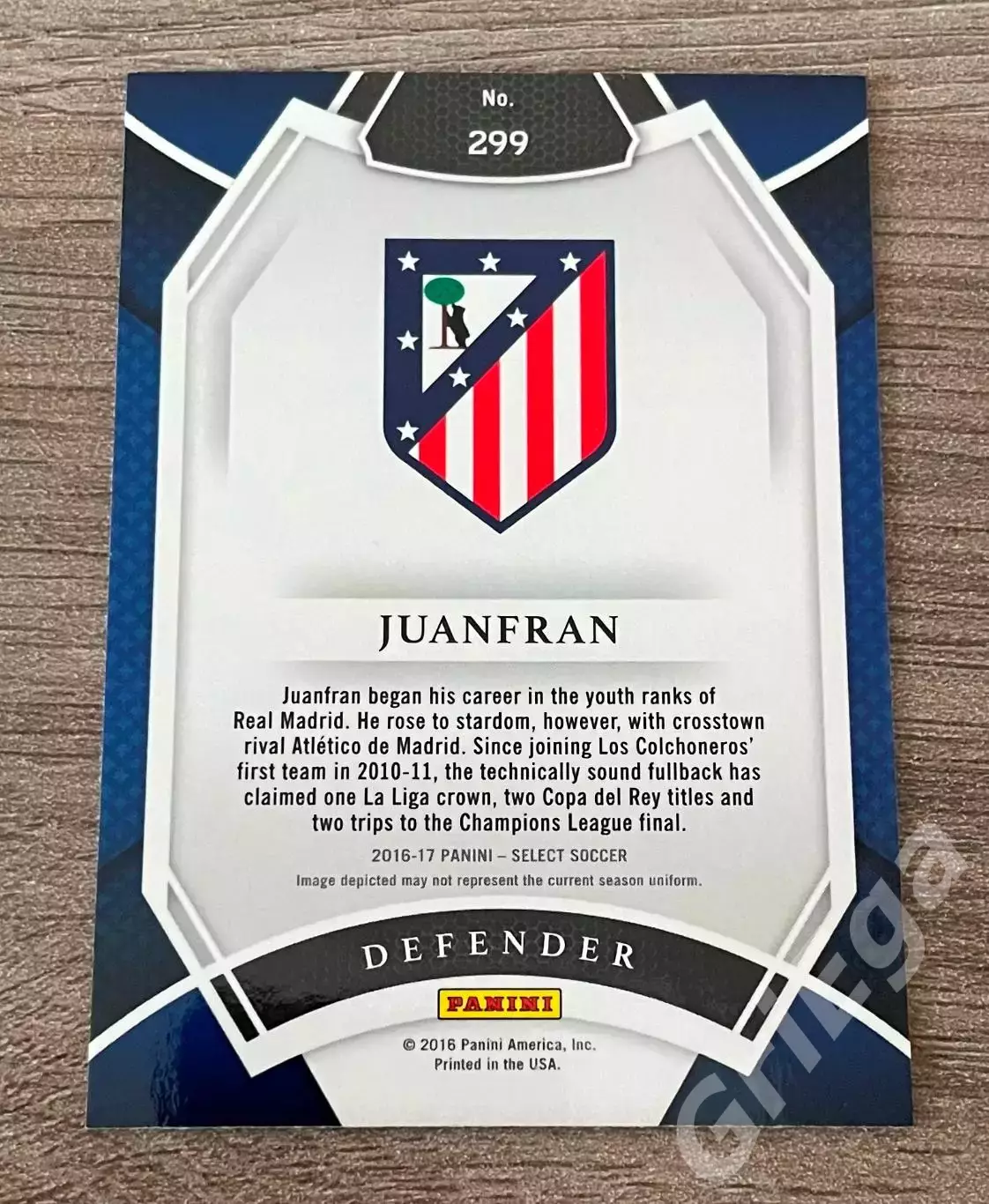 Карточка Juanfran/Хуанфран (Atletico Madrid/Атлетико Мадрид) PANINI 2016-17 1