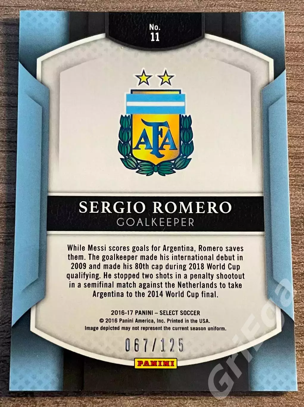 Карточка Sergio Romero/Серхио Ромеро (Argentina/Аргентина) PANINI 2016-17 1