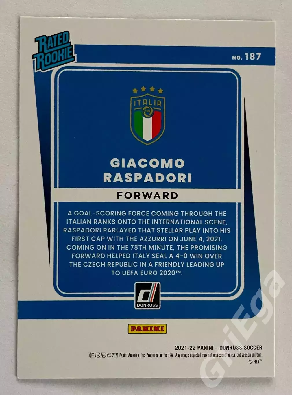 Карточка Giacomo Raspadori/Джакомо Распадори (Italia/Италия) Donruss 2021-22 1